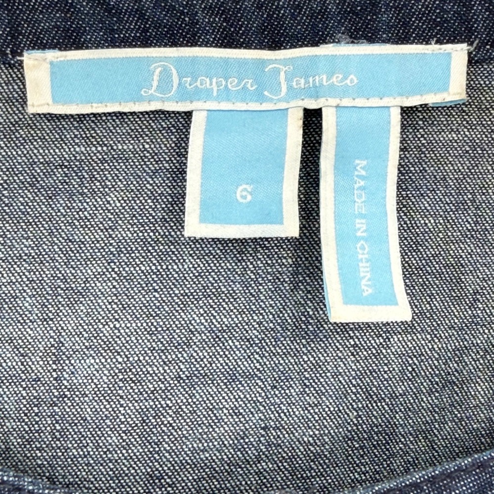 Draper James Chambray Shift Dress Ruffle Front Bell Sleeve Blue Size 6‎ - Picture 5 of 7